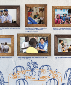 A collection of images in frames from JRS programs around the world.